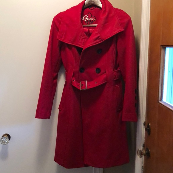 red guess coat